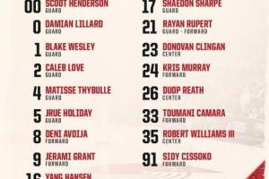 开拓者训练营名单：共17人 利拉德回归 杨瀚森在列